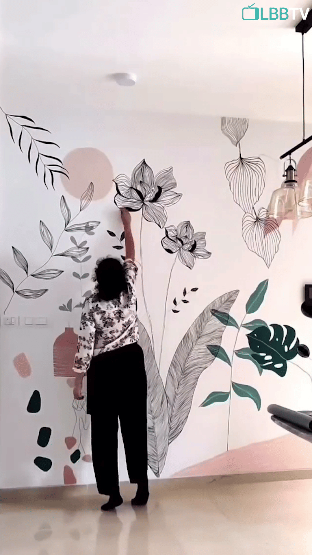 Plant,Wall sticker,Gesture,Art,Style,Black-and-white,Creative arts,Wall,Painting,Event