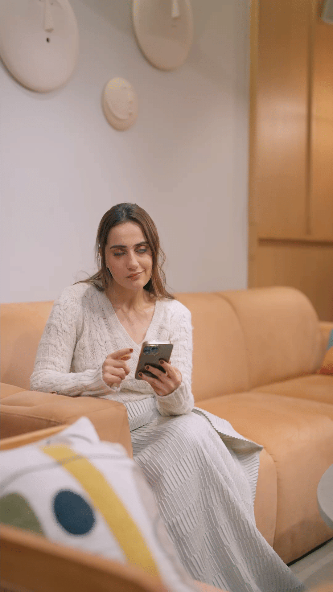 White,Leg,Comfort,Dress,Textile,Thigh,Happy,Fashion design,Flooring,Couch