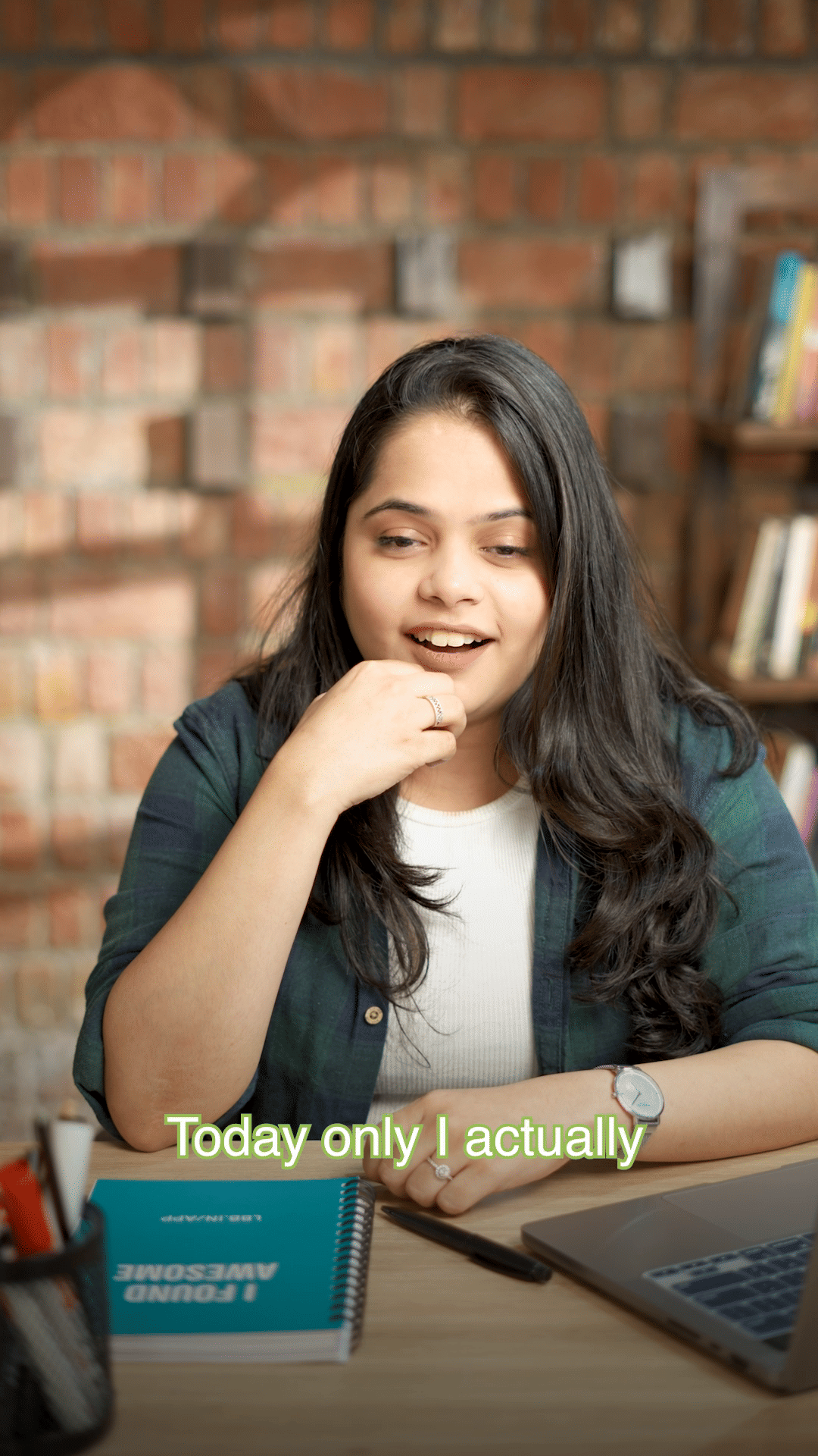 Smile,Flash photography,Shelf,Bookcase,Happy,Black hair,Long hair,Publication,Beauty,Netbook