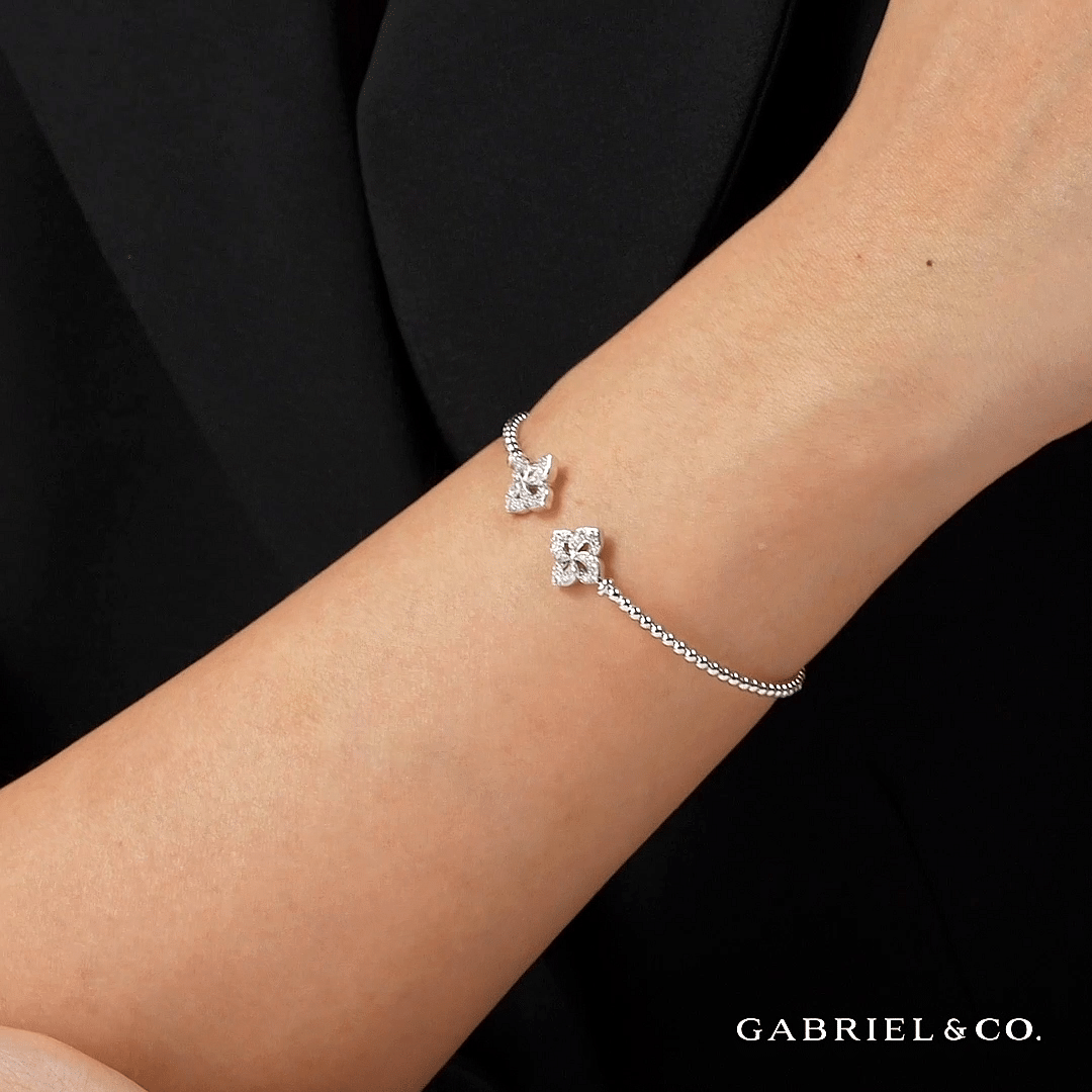 14K White Gold Bujukan Split Cuff Bracelet with Diamond