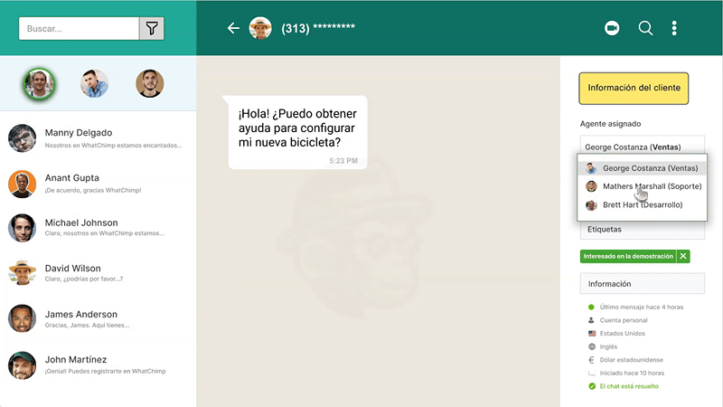 Una bandeja de chat en vivo para todo tu equipo