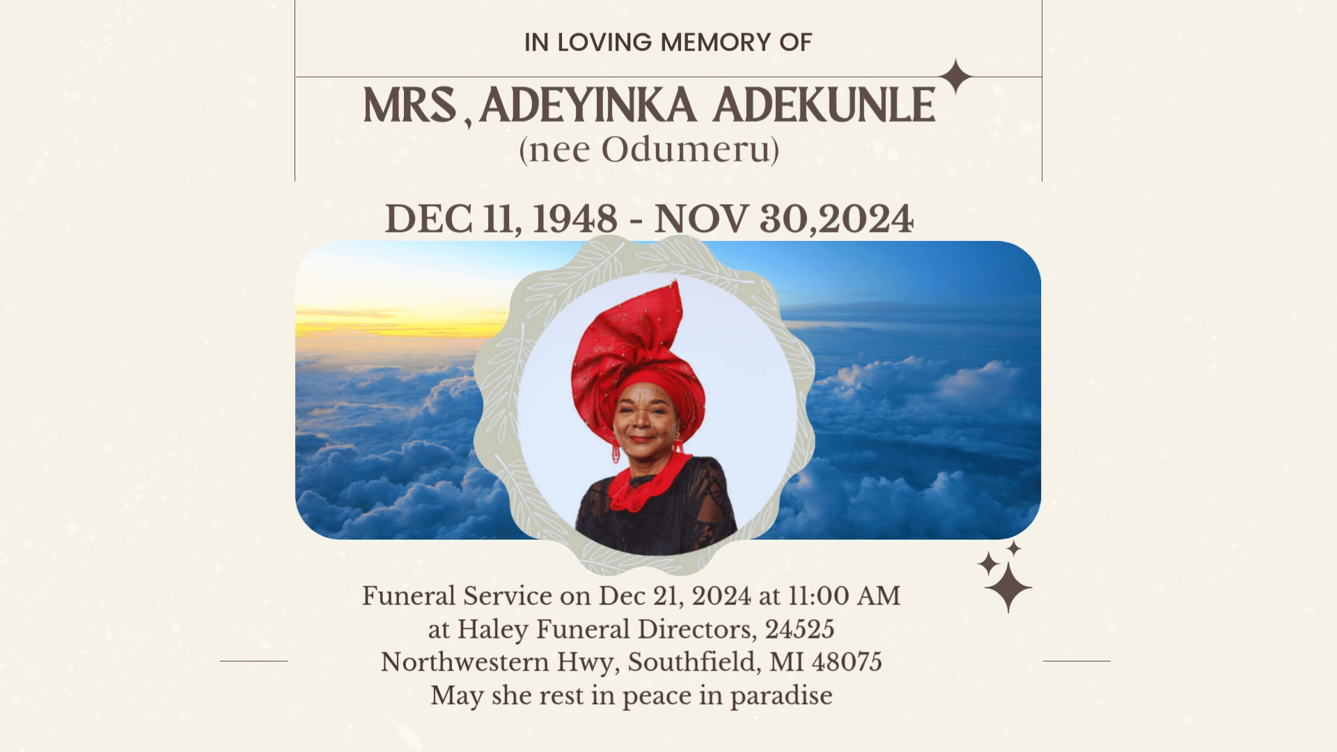 Mrs Adeyinka Memorial Service