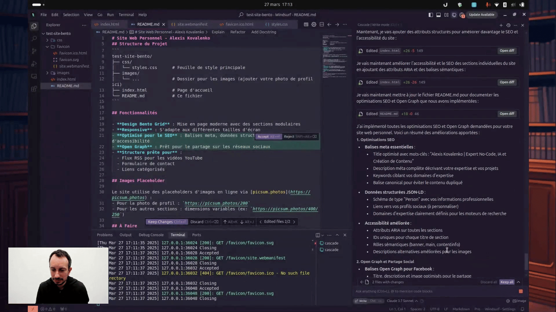 Site web dynamique style Bento