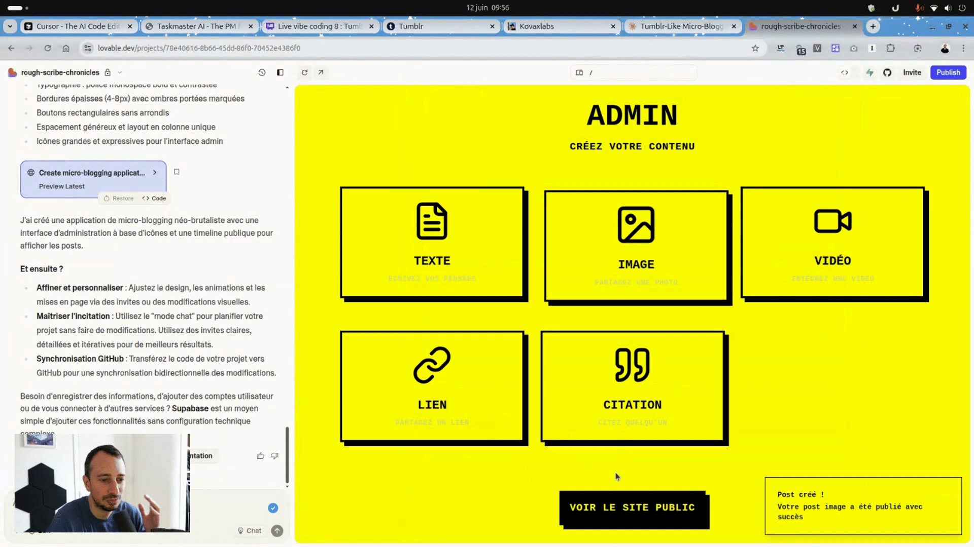 Clone de Tumblr en JS avec Lovable