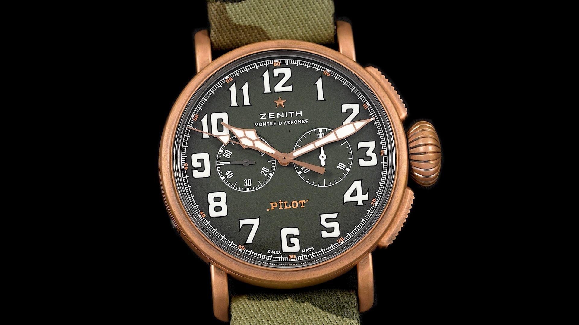 Pre-Owned Zenith Pilot Men Watch in Green Colour Dial