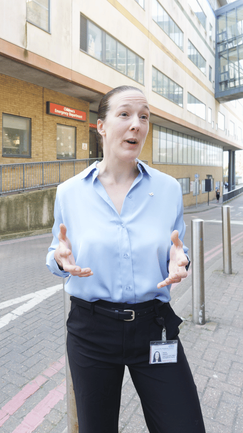 Donna outside of the emergency centre