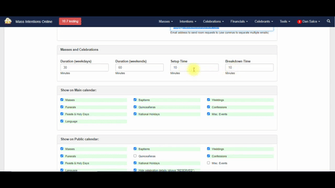 Facility Room Scheduler User Permissions & Settings