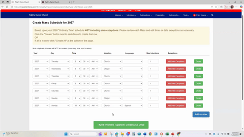 Create Yearly Schedule