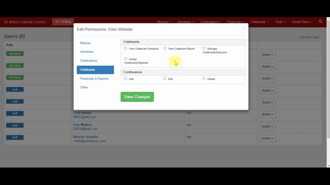 Automated Celebrant Module User Rights