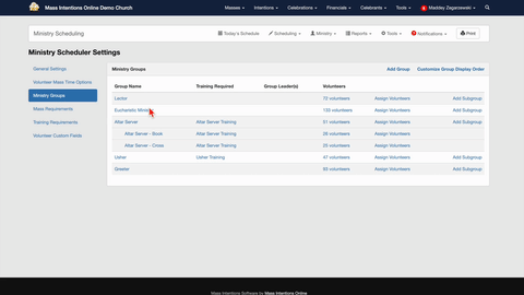 Ministry Scheduler Settings