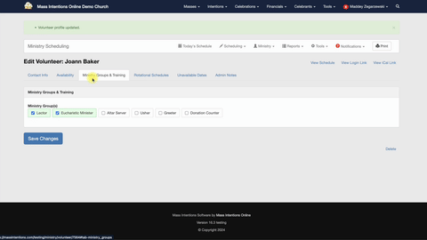 Volunteer Personal Ministry Page (for office staff)