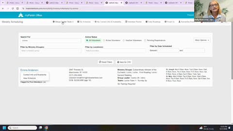 myParish Ministries Volunteer Portal Group Leader Tools
