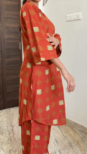 Reva Rust Geometric Kurta Set