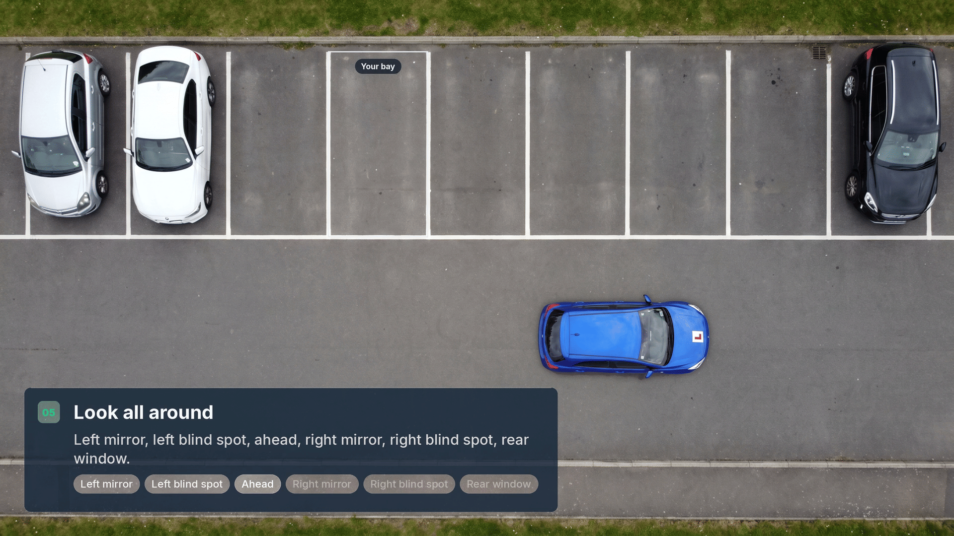 Reverse bay park driving test manoeuvre
