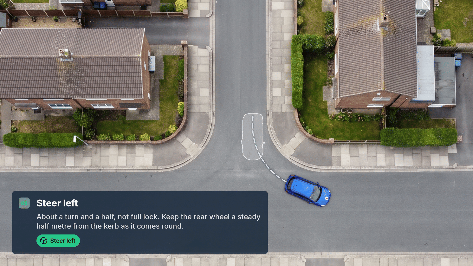 Reverse around a corner driving test manoeuvre